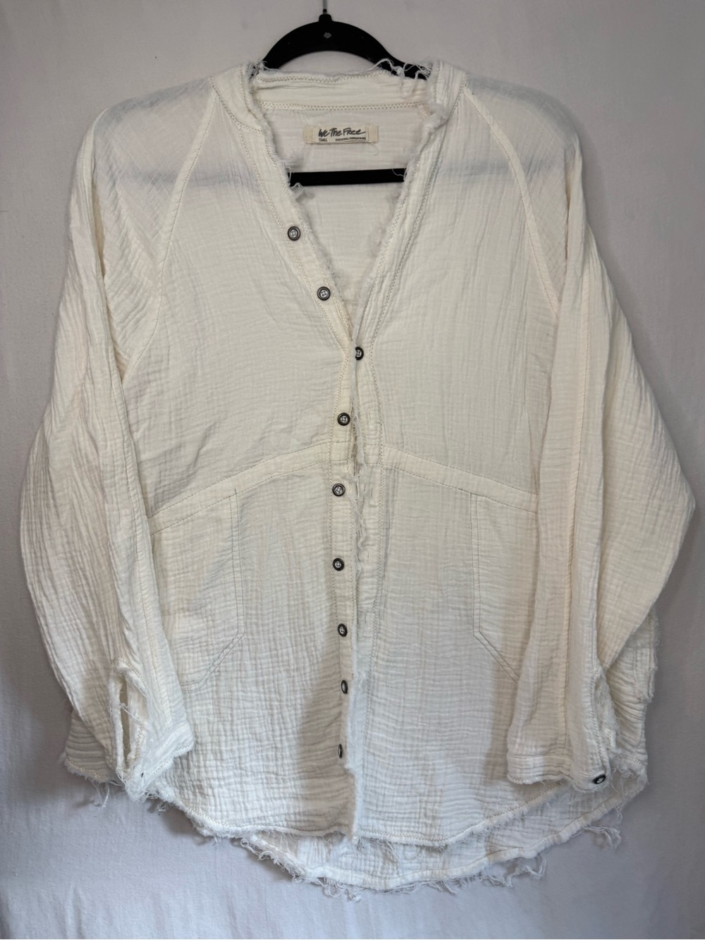 We the Free Off White Button-Front Oversized Gauze Cotton Tunic Shirt Size M